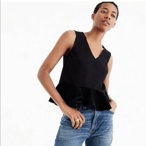 J.Crew Black Peplum Top with Velvet Ruffle Size XS